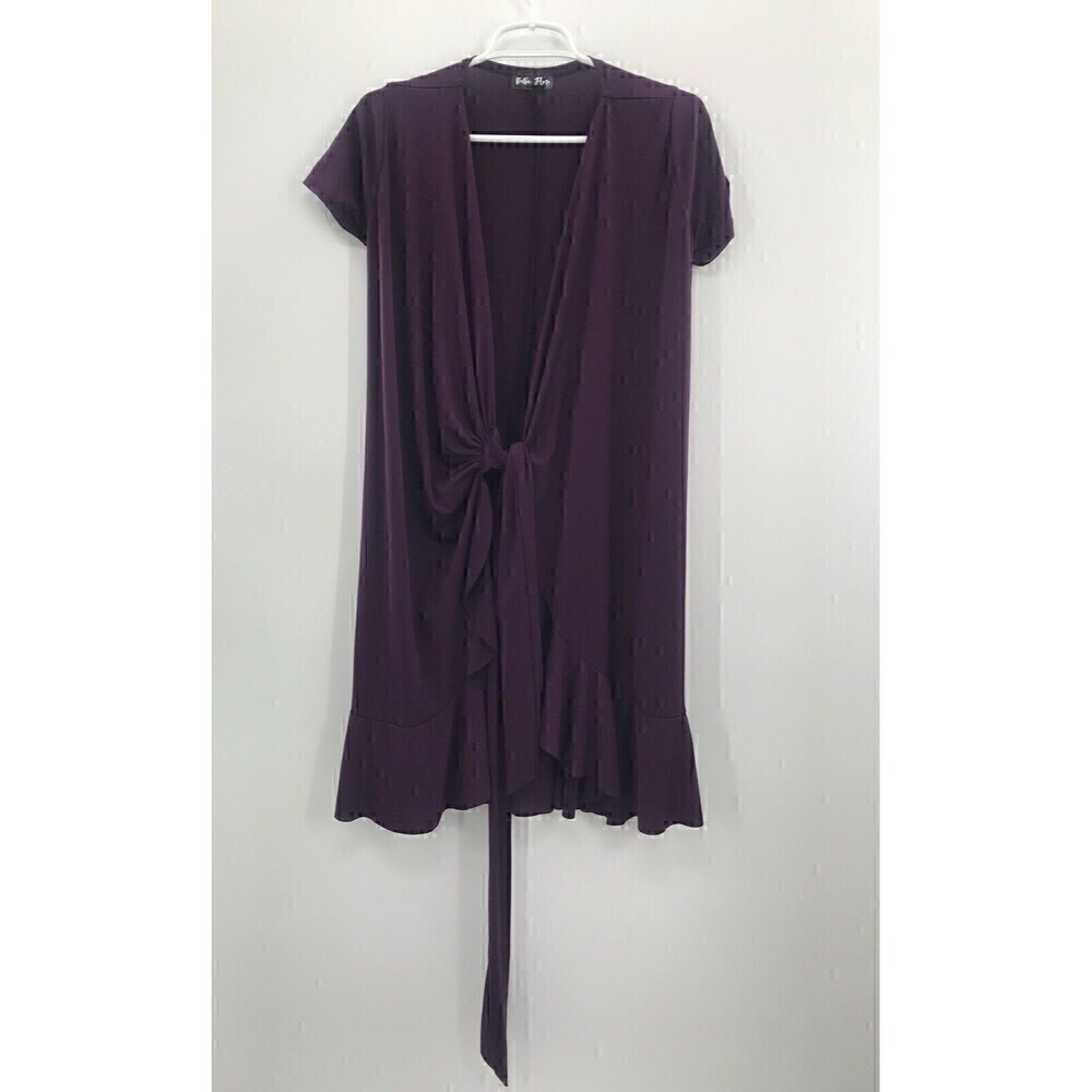 Bella Flore Plum Wrap Tie-Waist Circle-Hem Tunic size Small